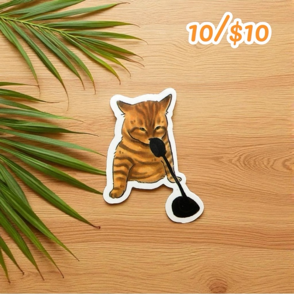 Funny Cat Microphone Meme Sticker – 2” Vinyl
